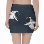 Astronaut Couple In Space Print Pencil Mini Skirt