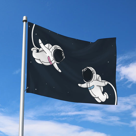 Astronaut Couple In Space Print Polyester Flag