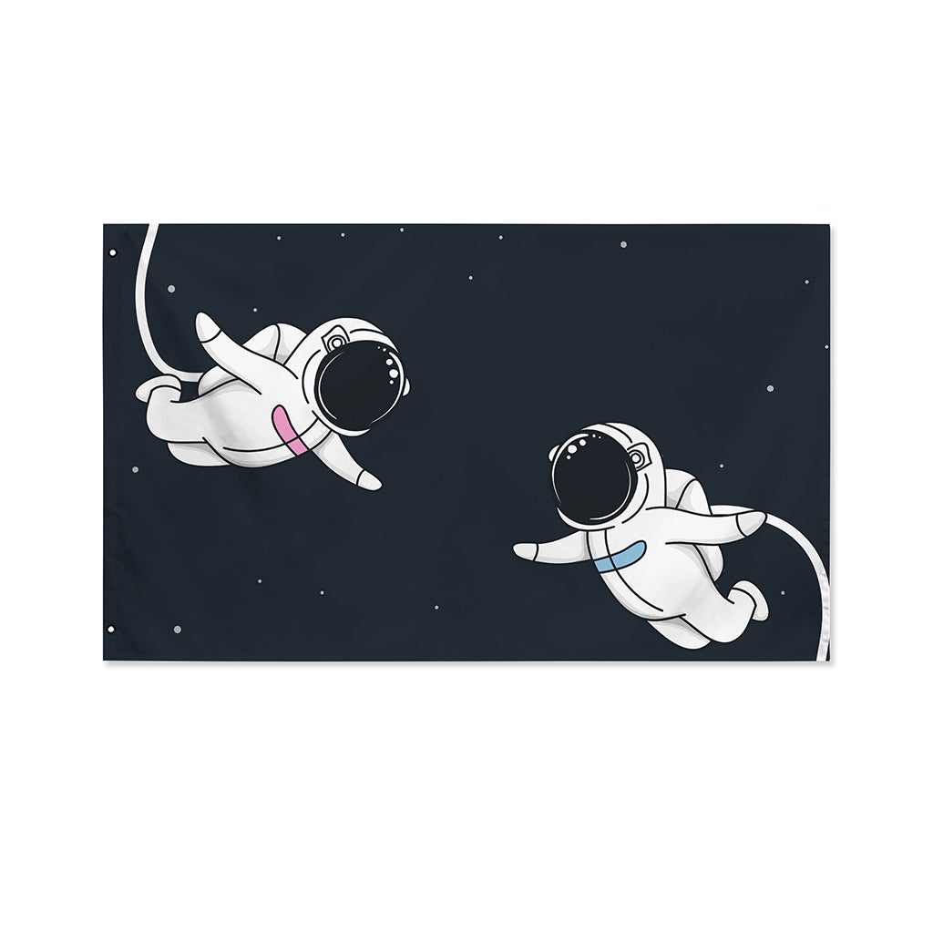 Astronaut Couple In Space Print Polyester Flag