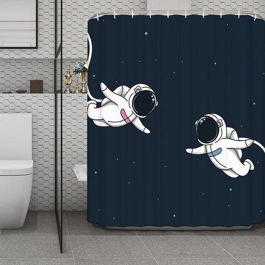 Astronaut Couple In Space Print Polyester Shower Curtain