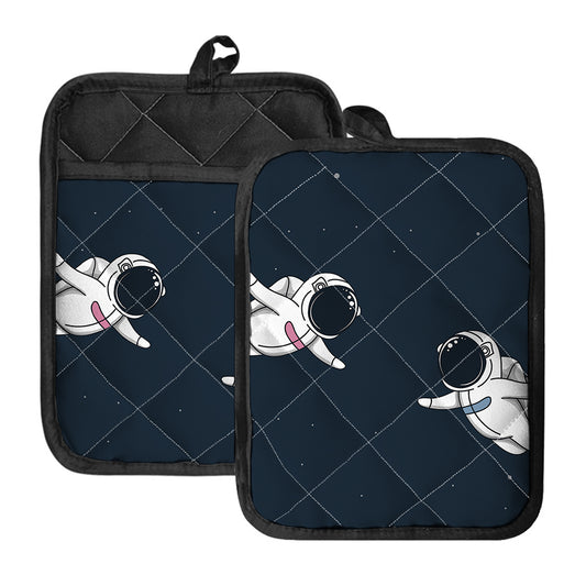 Astronaut Couple In Space Print Pot Holders With Pocket