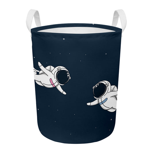 Astronaut Couple In Space Print Round Laundry Basket