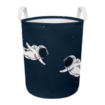 Astronaut Couple In Space Print Round Laundry Basket