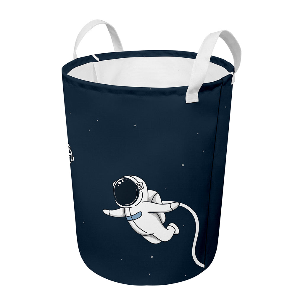Astronaut Couple In Space Print Round Laundry Basket