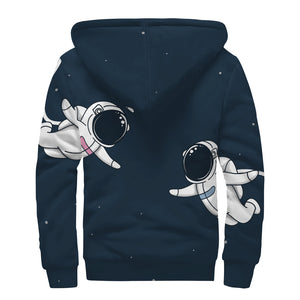 Astronaut Couple In Space Print Sherpa Lined Zip Up Hoodie