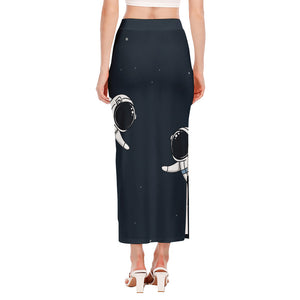 Astronaut Couple In Space Print Side Slit Maxi Skirt