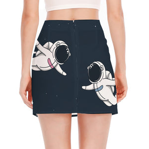 Astronaut Couple In Space Print Side Slit Mini Skirt