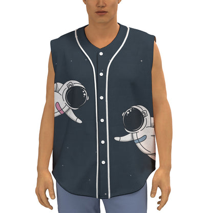 Astronaut Couple In Space Print Sleeveless Baseball Jersey