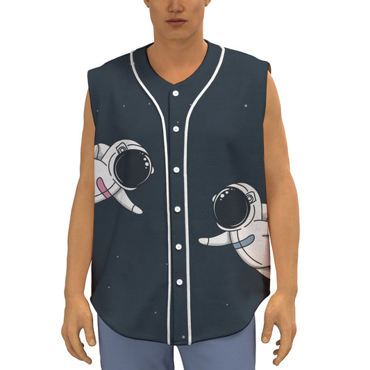 Astronaut Couple In Space Print Sleeveless Baseball Jersey