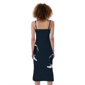 Astronaut Couple In Space Print Slim Fit Midi Cami Dress