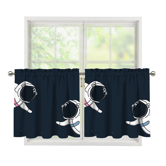 Astronaut Couple In Space Print Tier Curtains