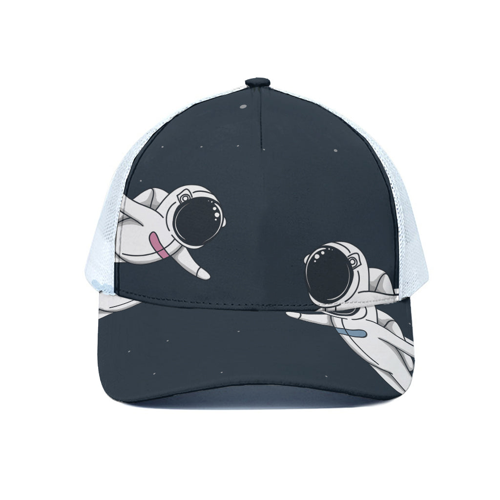 Astronaut Couple In Space Print White Mesh Trucker Cap