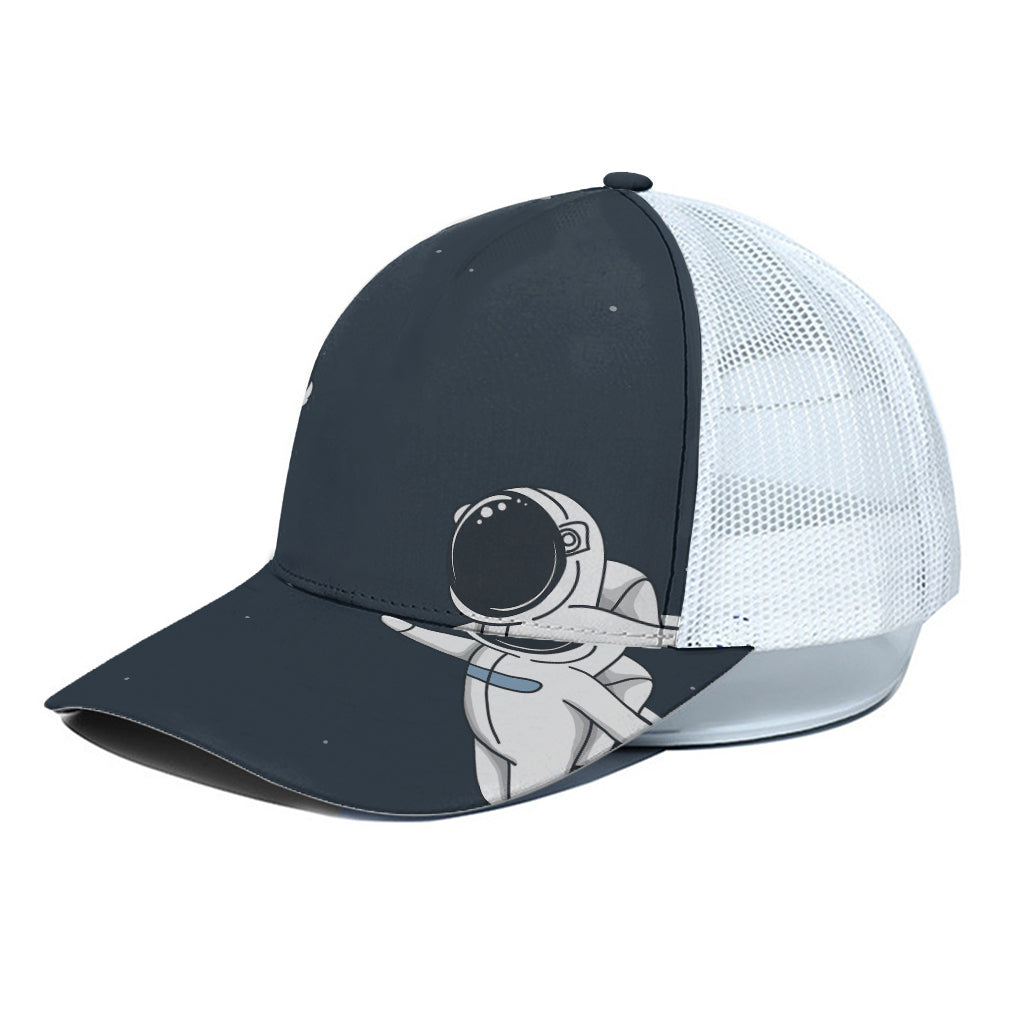 Astronaut Couple In Space Print White Mesh Trucker Cap