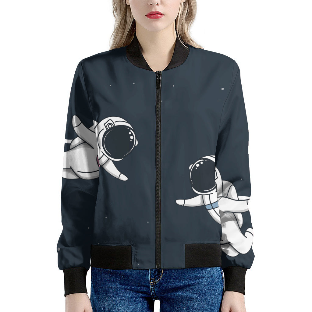 Astronaut Couple In Space Print Women's Bomber Jacket