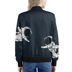 Astronaut Couple In Space Print Women's Bomber Jacket