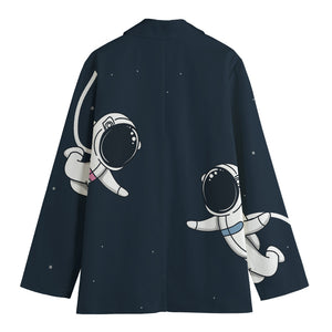 Astronaut Couple In Space Print Women's Cotton Blazer