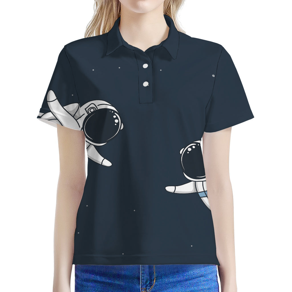 Astronaut Couple In Space Print Women's Polo Shirt