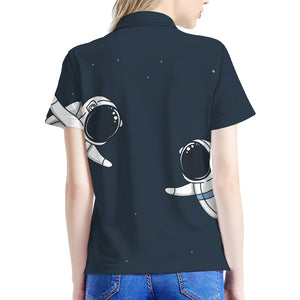 Astronaut Couple In Space Print Women's Polo Shirt