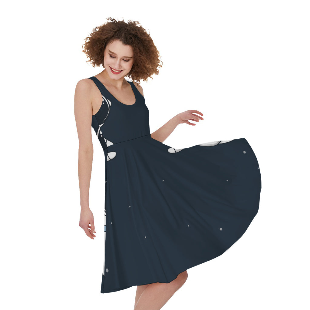Astronaut Couple In Space Print Women's Sleeveless Dress