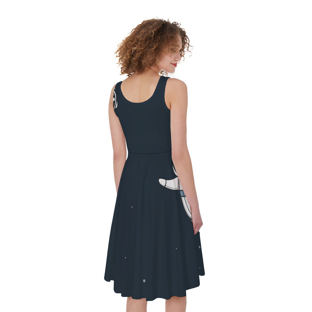 Astronaut Couple In Space Print Women's Sleeveless Dress
