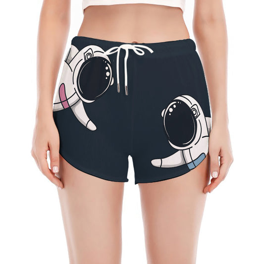 Astronaut Couple In Space Print Women's Split Running Shorts