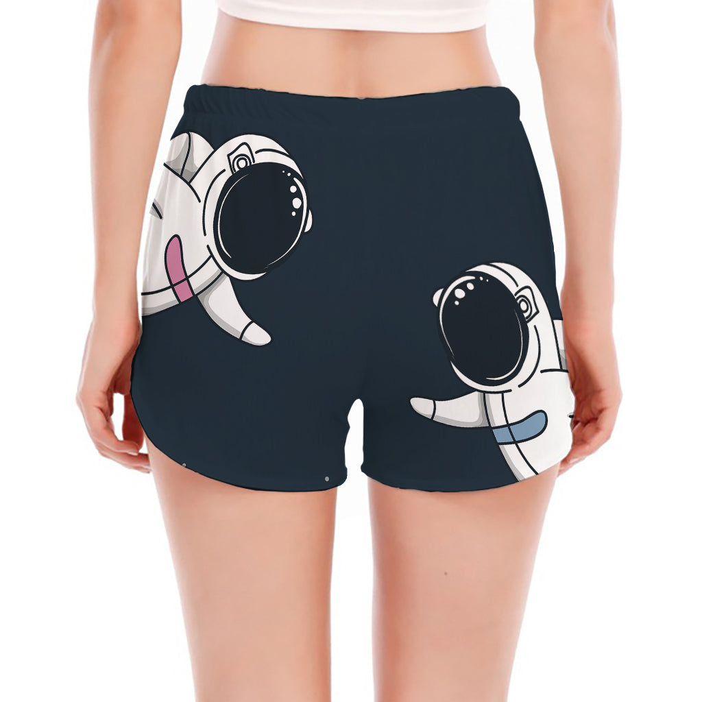 Astronaut Couple In Space Print Women's Split Running Shorts