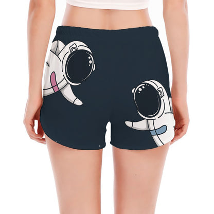 Astronaut Couple In Space Print Women's Split Running Shorts