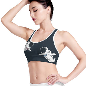 Astronaut Couple In Space Print Women's Sports Bra