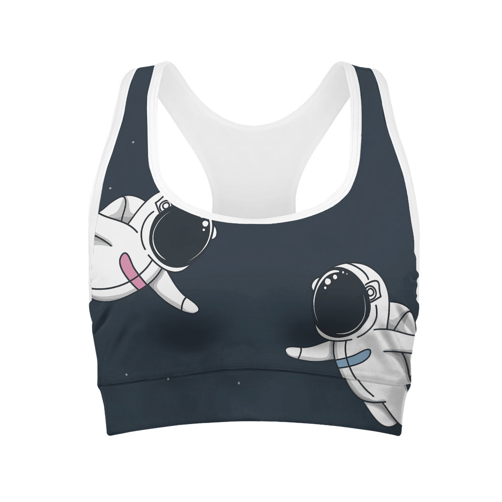 Astronaut Couple In Space Print Women's Sports Bra