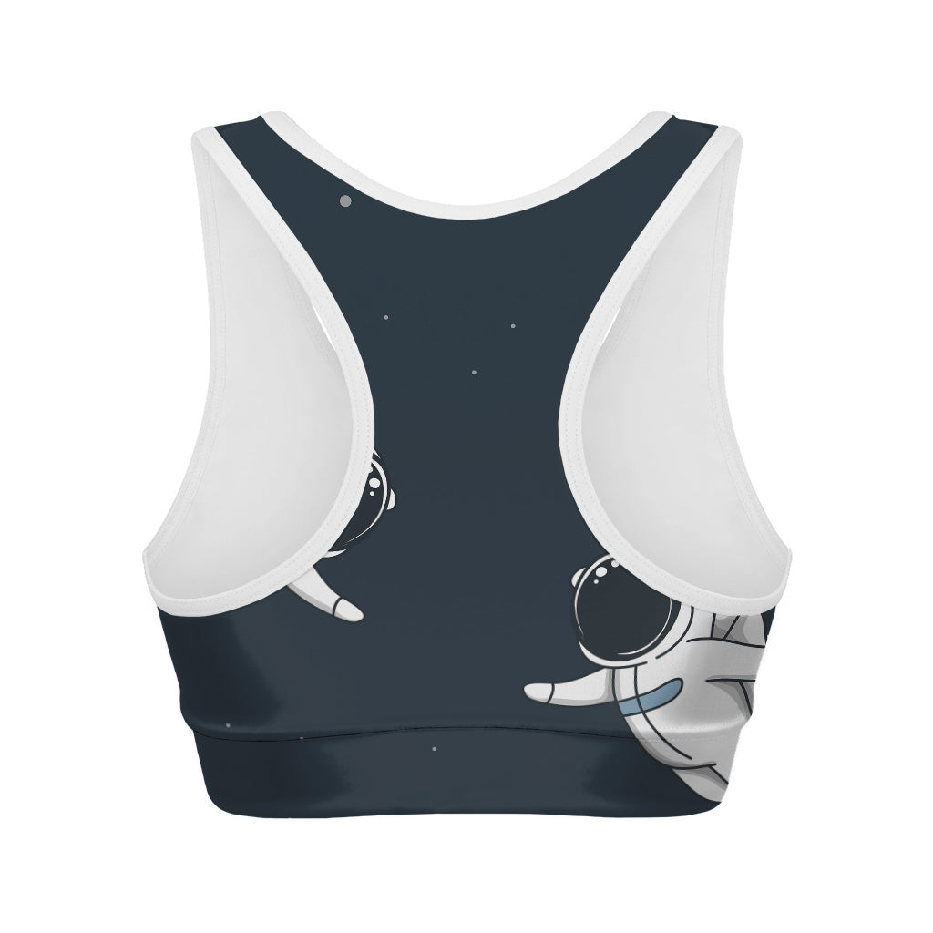 Astronaut Couple In Space Print Women's Sports Bra