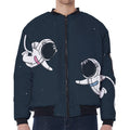 Astronaut Couple In Space Print Zip Sleeve Bomber Jacket