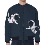 Astronaut Couple In Space Print Zip Sleeve Bomber Jacket