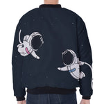 Astronaut Couple In Space Print Zip Sleeve Bomber Jacket