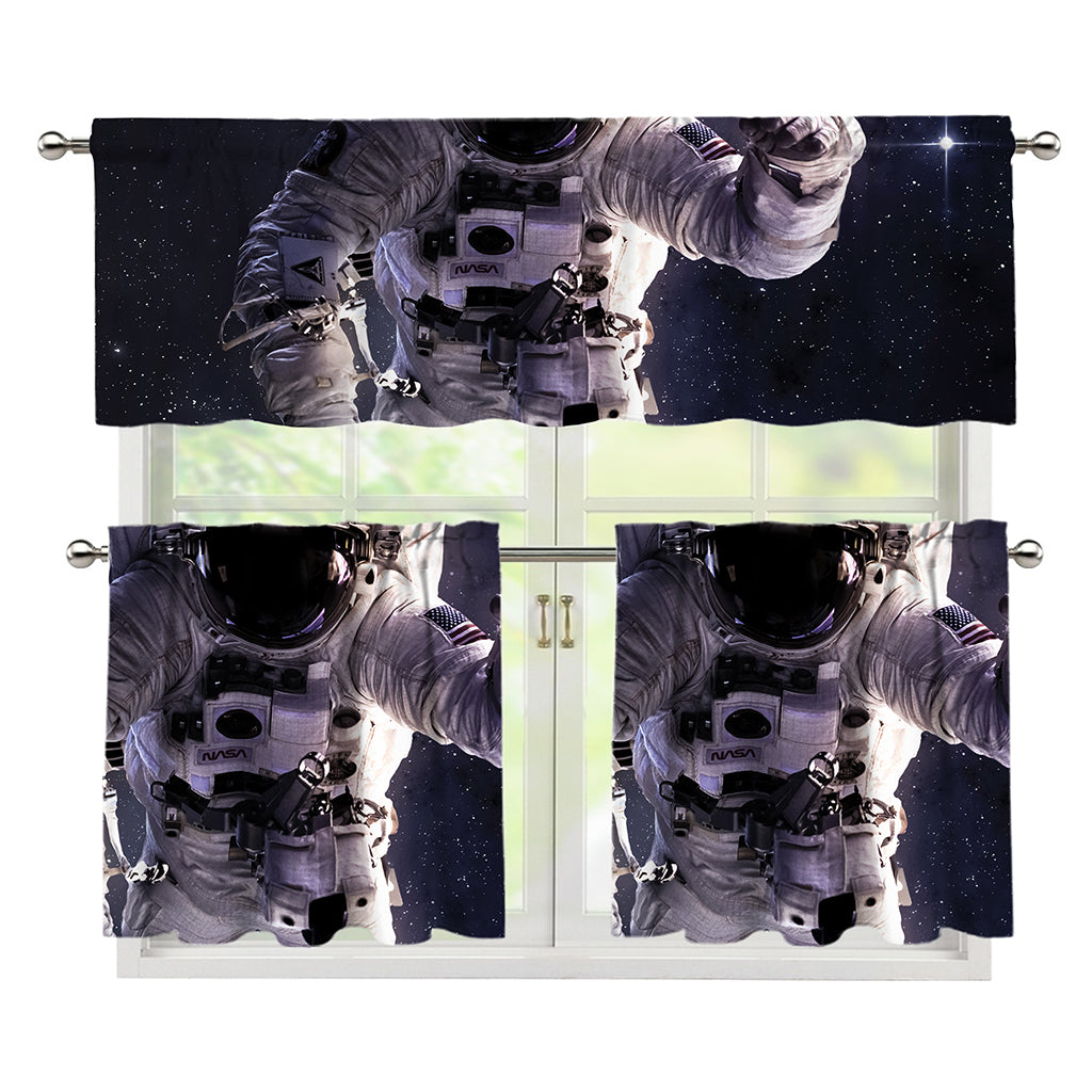 Astronaut Floating In Outer Space Print 3 Piece Kitchen Curtains