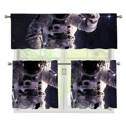Astronaut Floating In Outer Space Print 3 Piece Kitchen Curtains