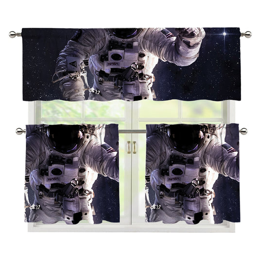 Astronaut Floating In Outer Space Print 3 Piece Kitchen Curtains