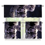 Astronaut Floating In Outer Space Print 3 Piece Kitchen Curtains