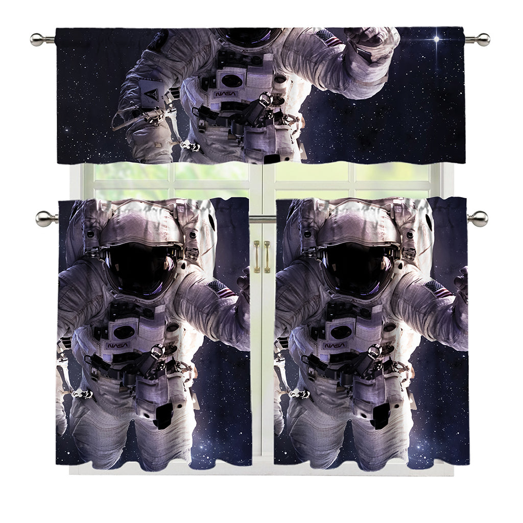 Astronaut Floating In Outer Space Print 3 Piece Kitchen Curtains