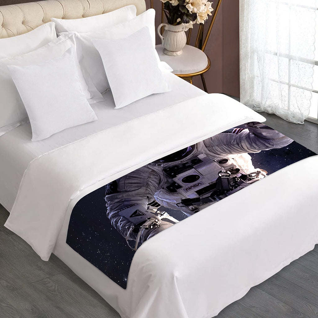 Astronaut Floating In Outer Space Print Bed Runner
