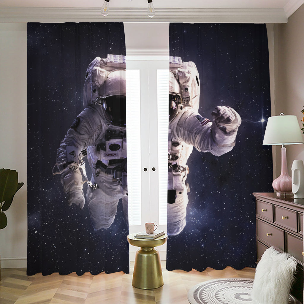 Astronaut Floating In Outer Space Print Blackout Pencil Pleat Curtains