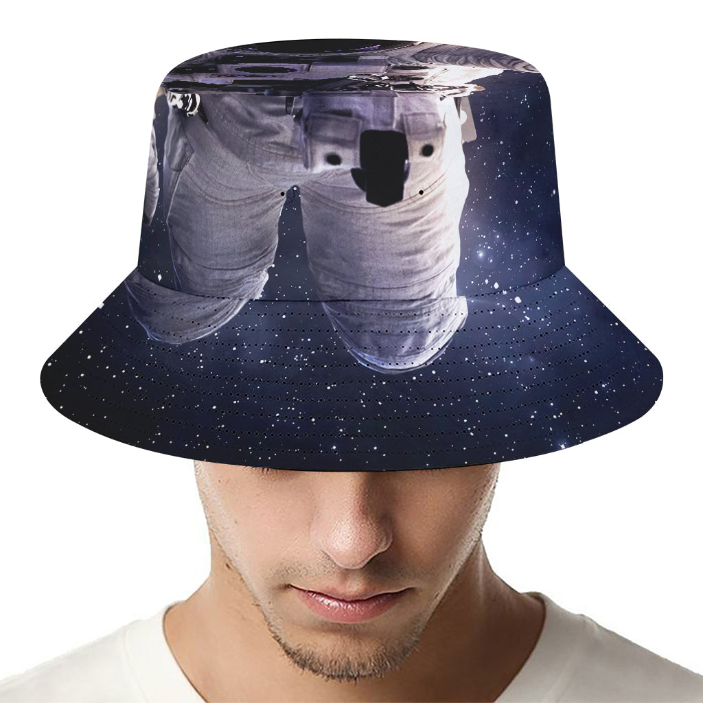 Astronaut Floating In Outer Space Print Bucket Hat