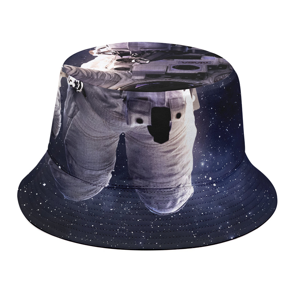 Astronaut Floating In Outer Space Print Bucket Hat