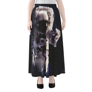 Astronaut Floating In Outer Space Print Chiffon Maxi Skirt