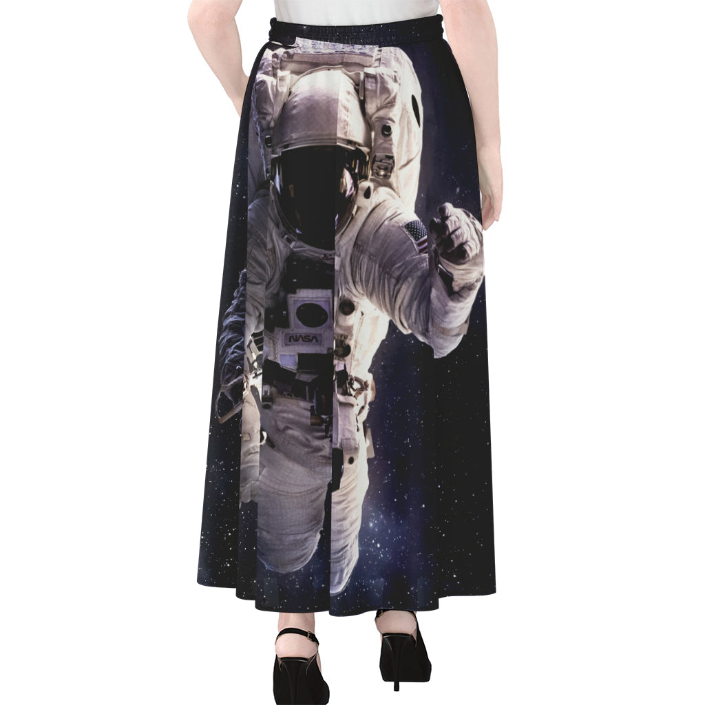 Astronaut Floating In Outer Space Print Chiffon Maxi Skirt