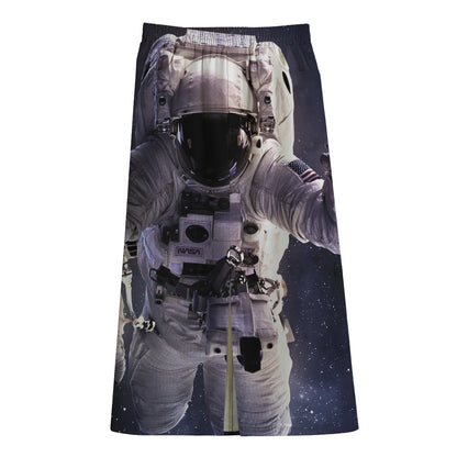 Astronaut Floating In Outer Space Print Cotton Front Slit Maxi Skirt