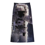 Astronaut Floating In Outer Space Print Cotton Front Slit Maxi Skirt