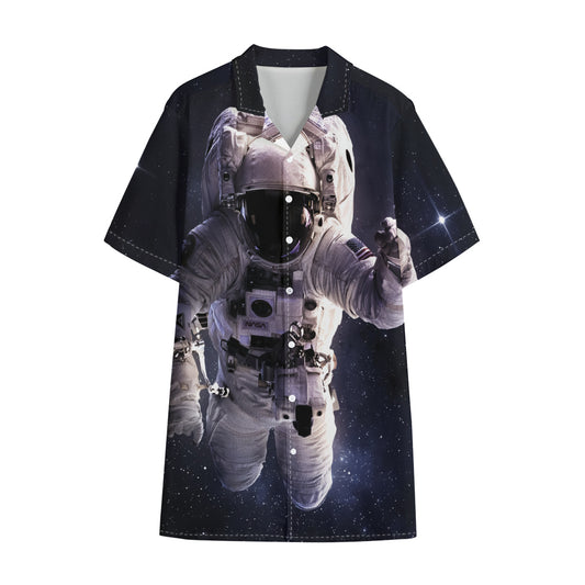 Astronaut Floating In Outer Space Print Cotton Hawaiian Shirt