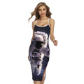Astronaut Floating In Outer Space Print Cross Back Cami Dress