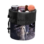 Astronaut Floating In Outer Space Print Drawstring Makeup Bag