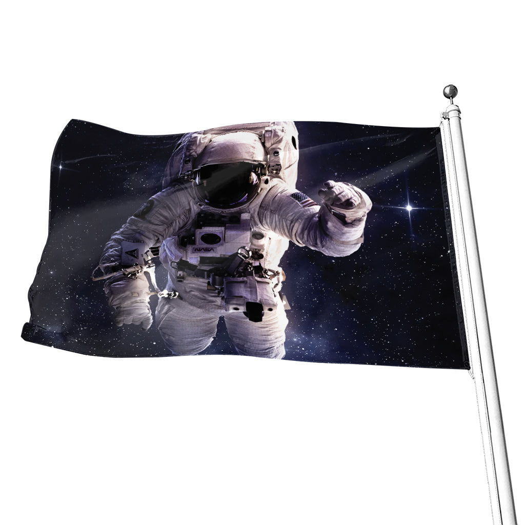 Astronaut Floating In Outer Space Print Flag